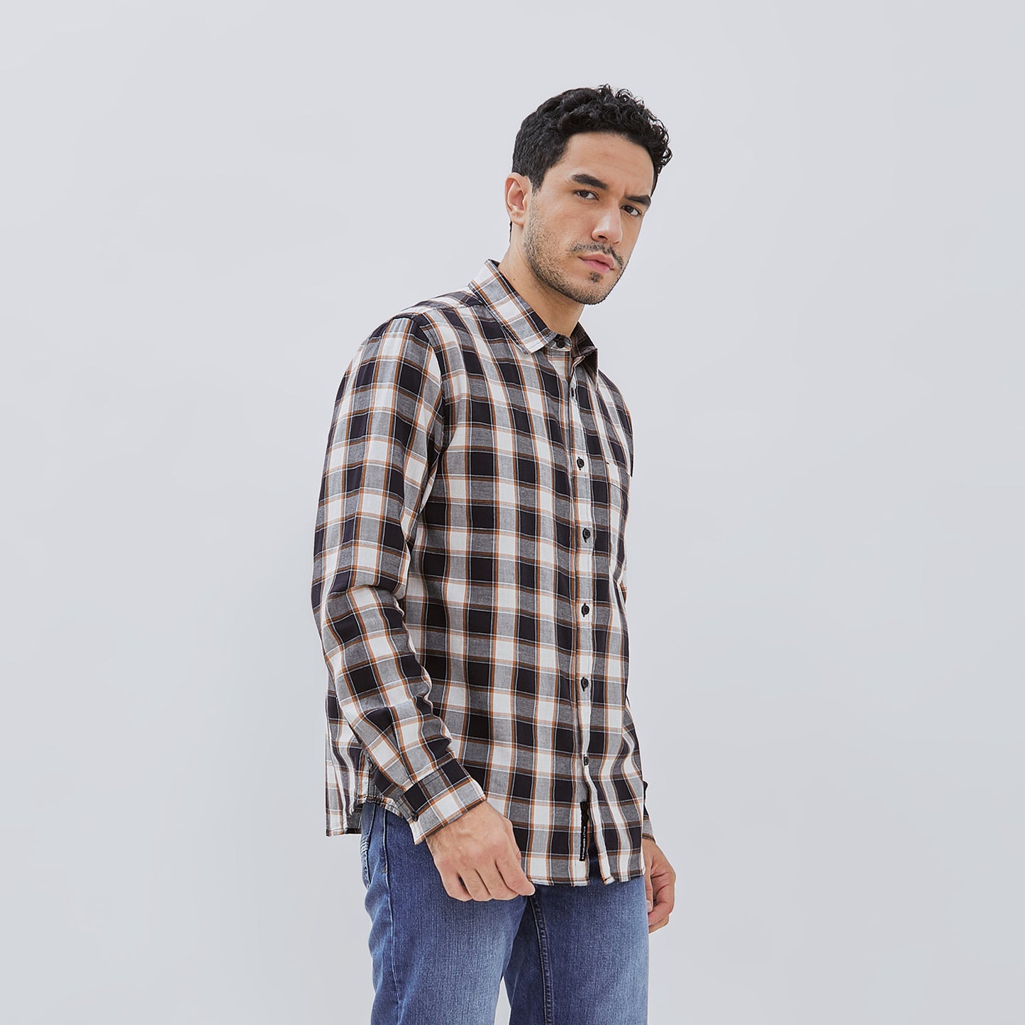 Osella Long Sleeve Checkered Shirt In Black, White And Dark Mustard Detailing 2037500143