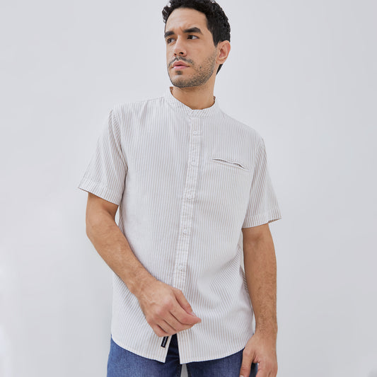 Osella Short Sleeve Stripe Shirt In Beige And White