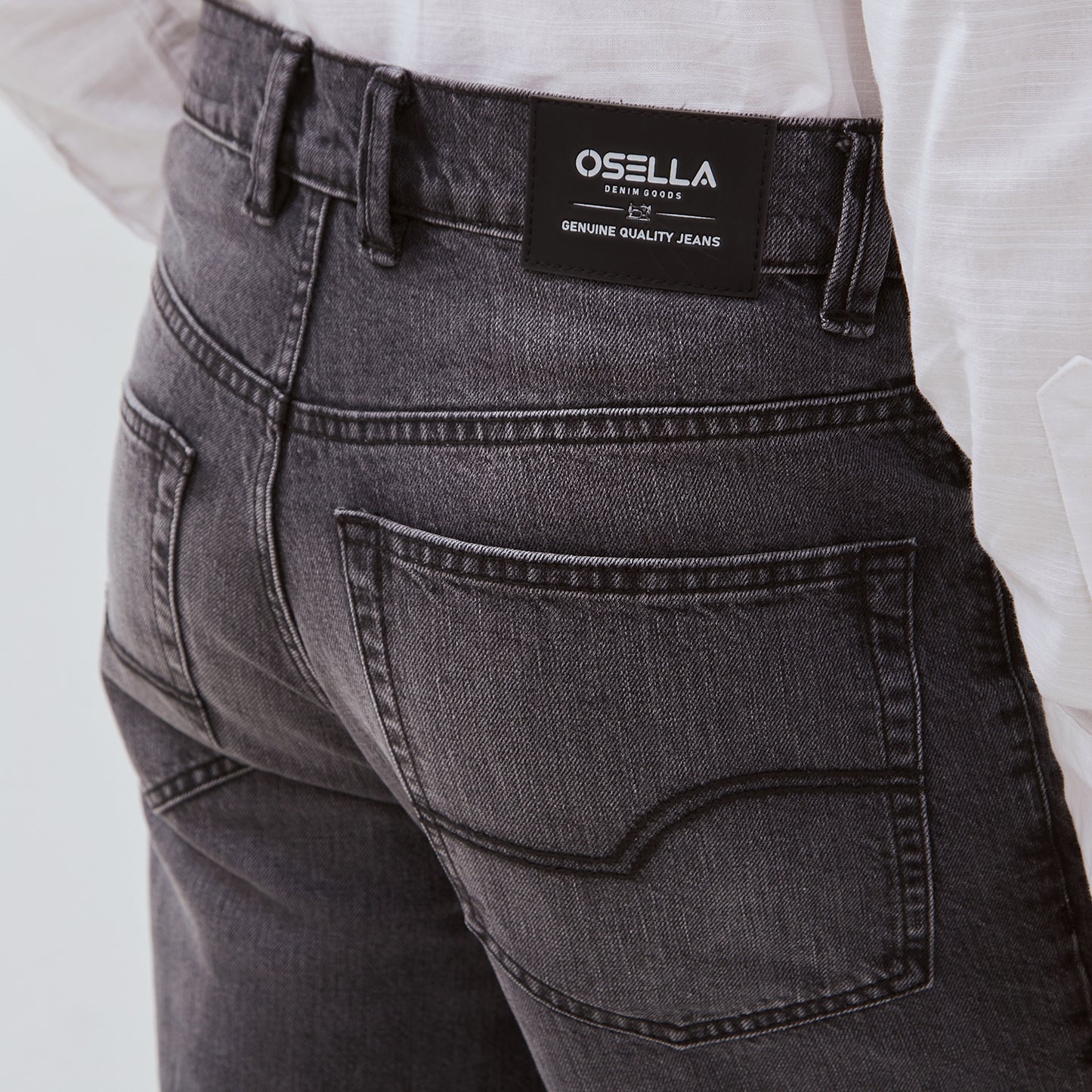 Osella Biggy Straight Denim Jeans In Light Grey Denim Wash