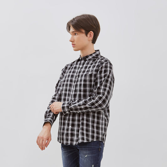 Osella Albon Checkered Regular Fit Long Sleeve Shirt In Black And White