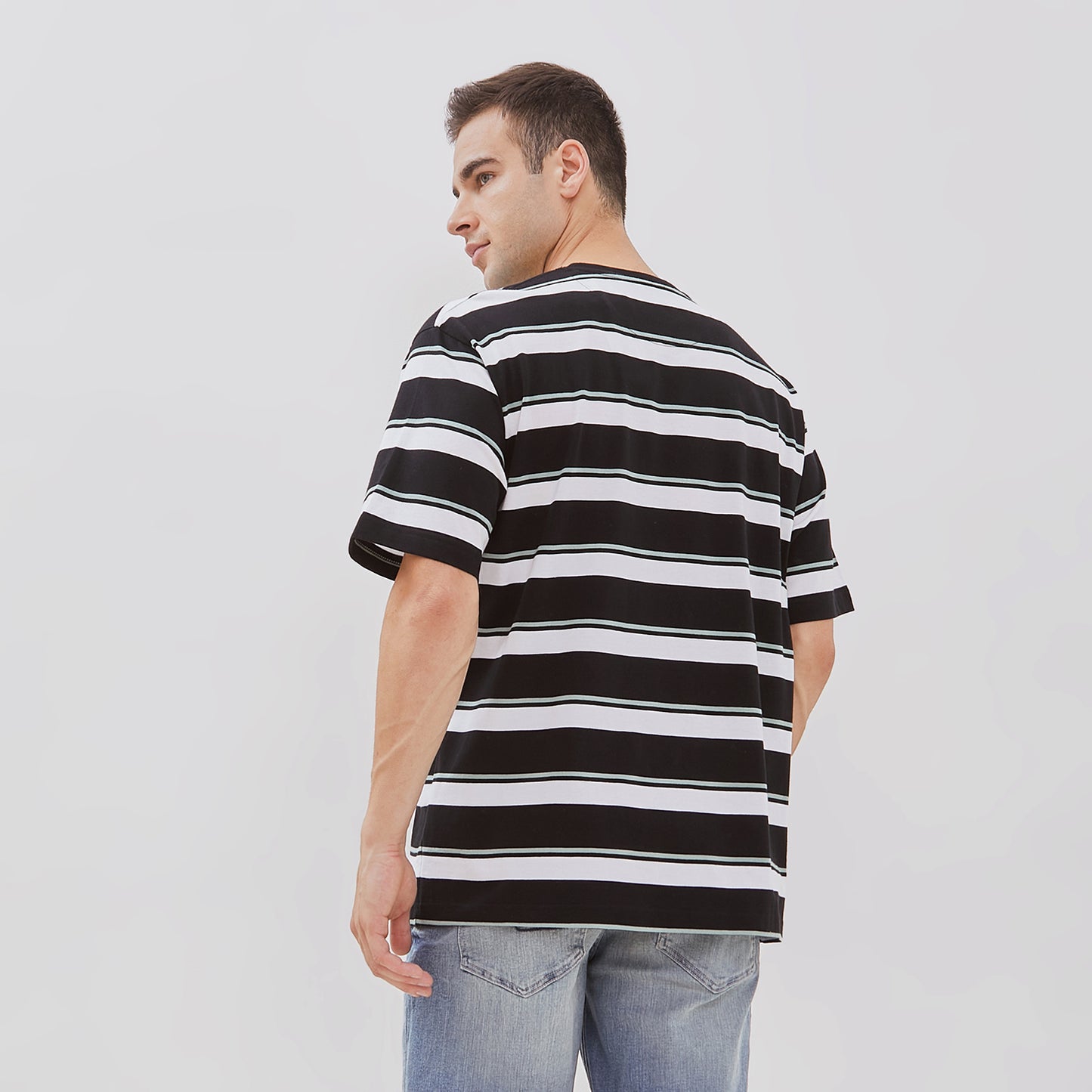 Osella Striped T-shirt In Black, Sage Green and White