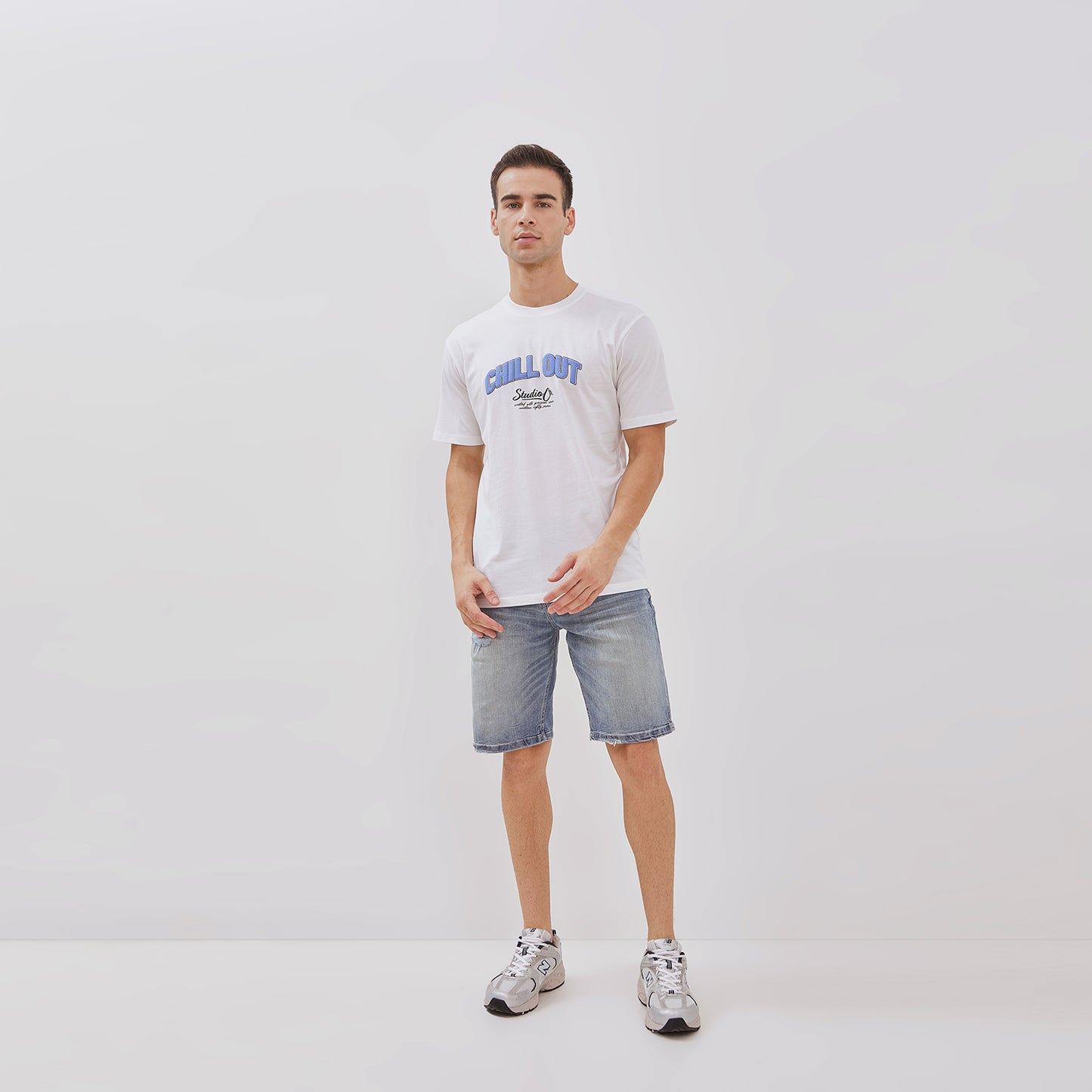 Osella Regular Fit Short Sleeve Print Application Detailing T-shirt In White