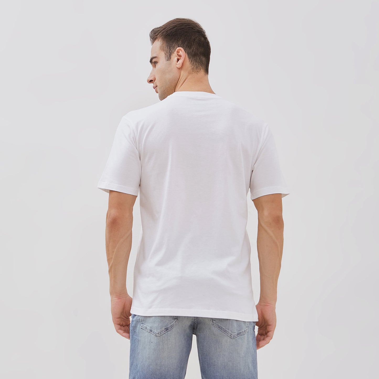 Osella Regular Fit Short Sleeve Print Application Detailing T-shirt In White