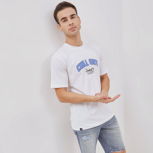 Osella Regular Fit Short Sleeve Print Application Detailing T-shirt In White