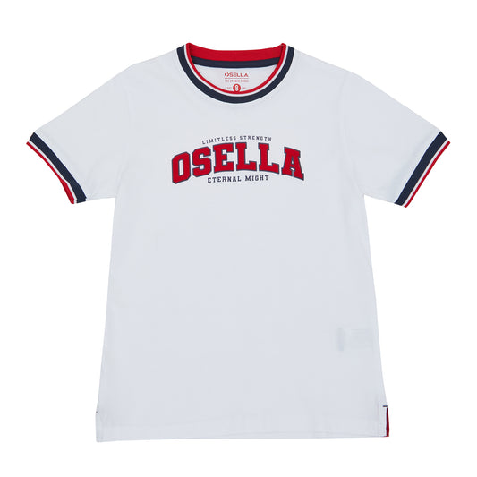 Osella Typography Graphic T-shirt With Stripe Rib In White